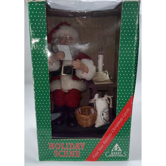 Vintage 1990 Smile Noel Christmas‎ Lighted Musical Santa Reading Letters 12"x7" - Picture 16 of 16